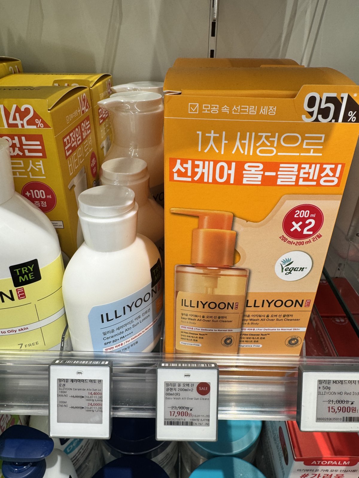 직접 올리브영에 가서 확인합니다 — 일리윤 세라마이드 아토 선로션·올오버 선클렌저
